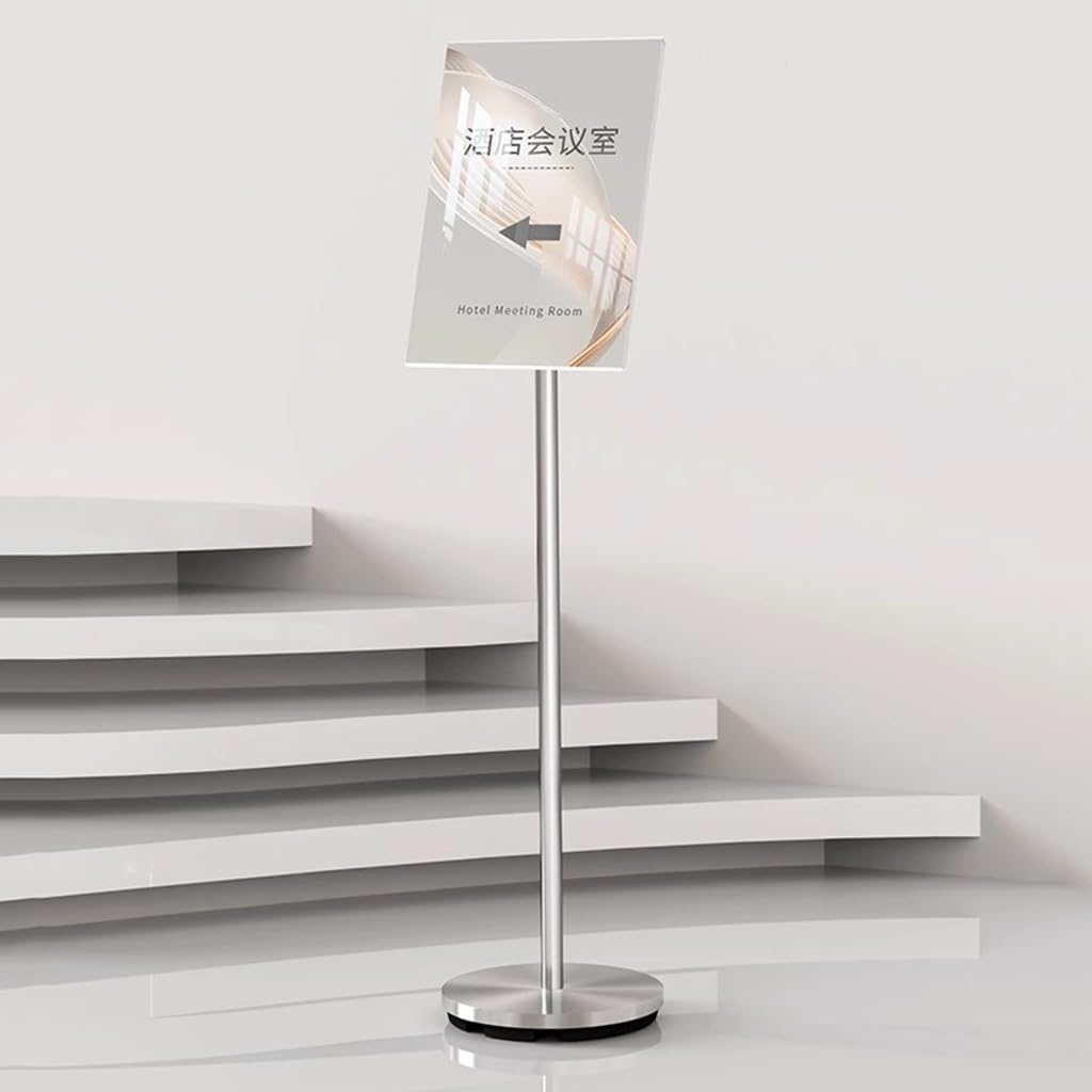 Generico Supporto per Cartello da Pavimento Regolabile con Base Rotonda Pesante - Esposizione Verticale e Orizzontale per Poster, Supporto per Cartello su piedistallo