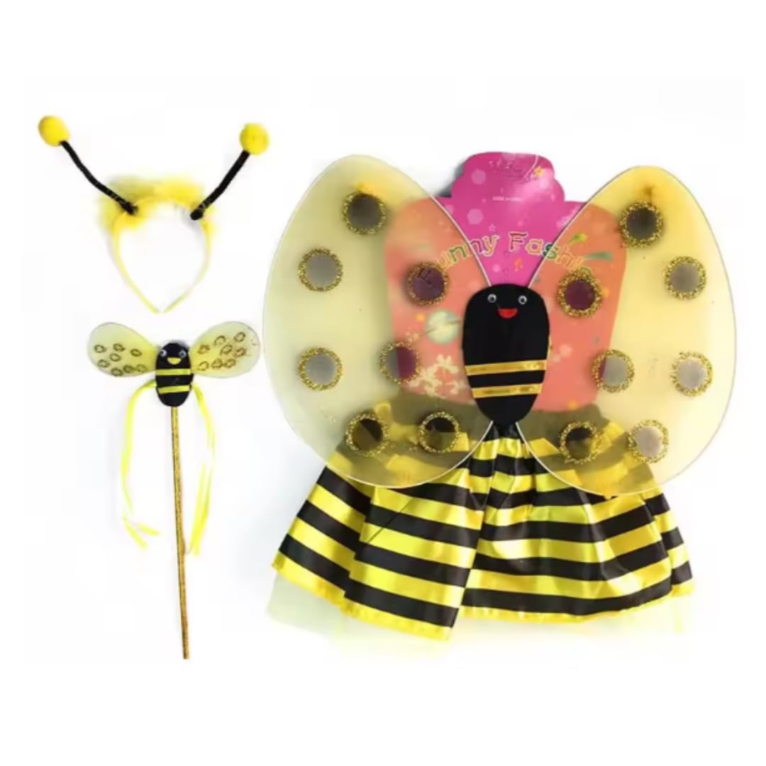 WP WANNA PARTYWanna Party Honeybee Costume For Kids - Skirt, Wings, Wand and Headband Set for Halloween Costumes for Kids, Dress Up, Pretend Play, Stage Show Costumes