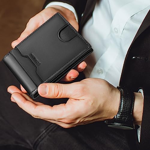 Wallet for Men Slim Minimalist Genuine Leather With Money Clip RFID Blocking Black4