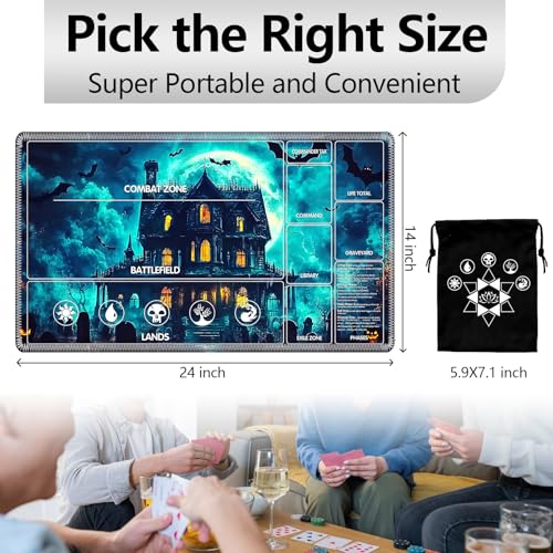 Image of for MTG Playmat with Card Storage Bag,Non-Slip Rubber Base & Smooth Surface 24x14in,Beginner-Friendly Magic Mat for Commander Deck,Cemetery Castle