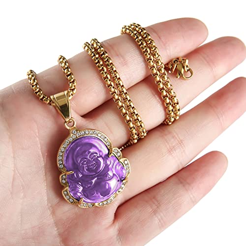 P.BLAKE Laughing Buddha Buddah Necklaces For Women Men, Ice Out Buddha Pendant For Men Women with Stainless Steel Gold Chain 24 inches