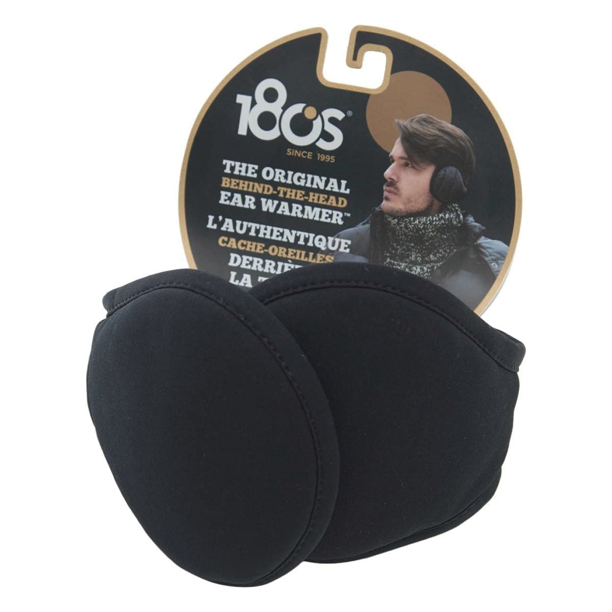 180s Men's Urban Winter Ear Warmers | Behind-the-Head Adjustable & Foldable Earmuffs, Black, New Eco Packaging