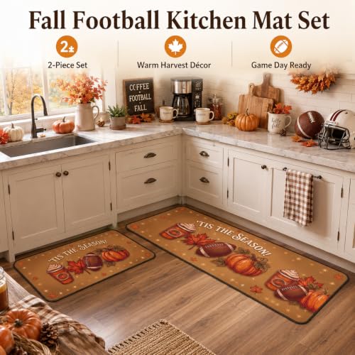 Fall Football Kitchen Mats Non Slip Thanksgiving Decor Rugs Set of 2 - image 3
