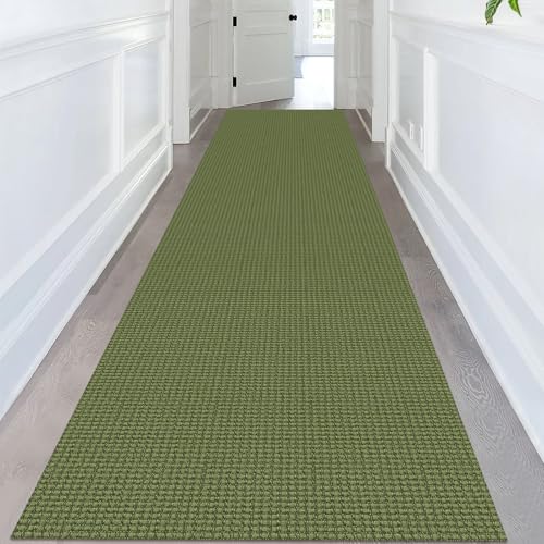 KOZYFLY Extra Long Runners for Hallways 3x14 ft Washable Kitchen Runner Non Slip Rubber Backed Hallway Rug Cotton Entryway Runner Rug Floor Carpet for Indoor Hall, Kitchen,Olive Green/Earthy Green