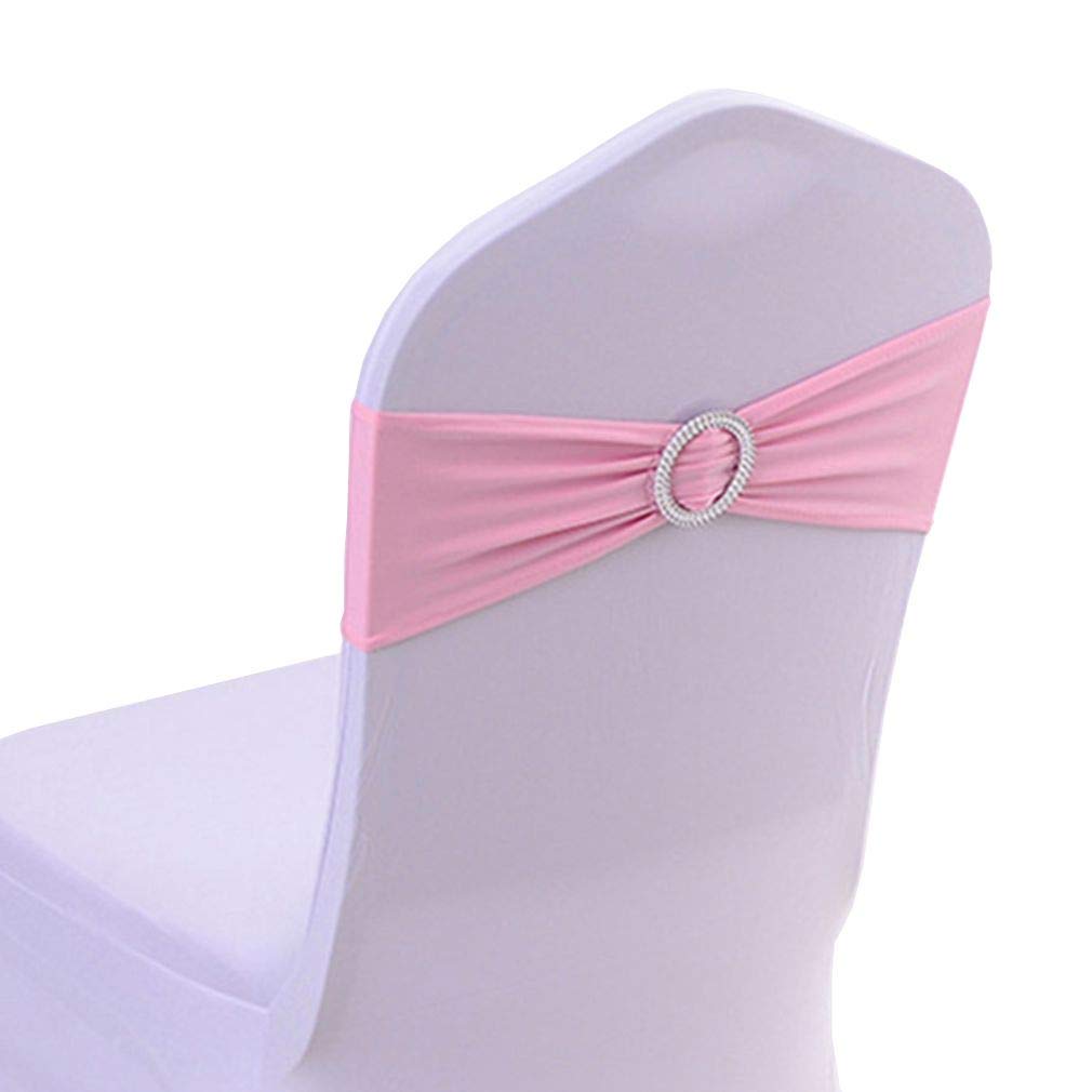 Xiang Ru Stretch Elastic Slider Chair Cover Band with Buckle Sash Bows for Party Wedding Event Light Pink 10 PCS 14CM (11.5")* 36CM (14.18")