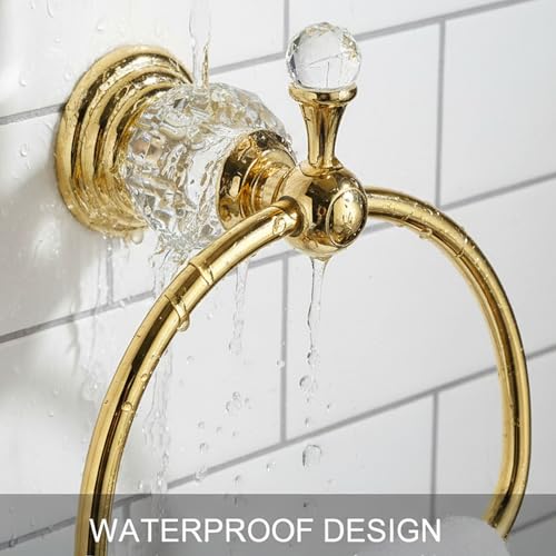 AIRBATH Gold Towel Ring,Crystal Hand Towel Holder Bathroom,Polished Hand Towel Ring Round Rack Wall Mounted Bling Bathroom Accessories by AIRBATH - Used condition - Image 4