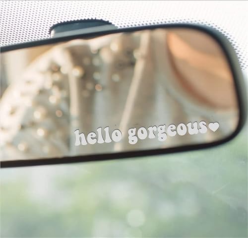 ZBOYZ 4 calcomanías de espejo retrovisor con texto en inglés "Hello Gorgeous Love" para espejo retrovisor, calcomanía de pared para automóvil,