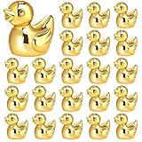 Hiboom 24 Pcs 2 Inch Golden Duck Figurines Gold Rubber Duck Statue Animal Statues Car Dashboard Decorations for Birthday Gift Party Decoration Favors