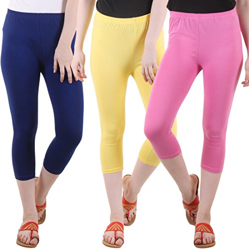 Image of DIAZ Women's Super Combed Cotton Elastane Stretch Slim Fit Printed Capri -Pack of 3