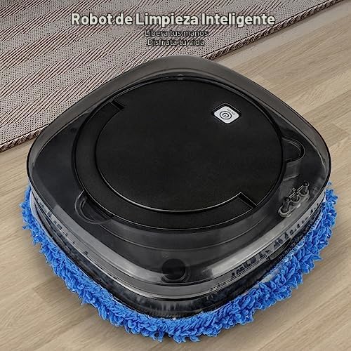 Robot Aspirador y Fregona Combinado, Recargable y Automático Con Depósito de Agua Para Suelo de Baldosas, Mármol y Madera Dura, Dirección Inteligente (Negro)