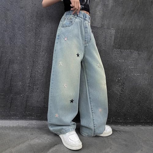 Girls Star Jeans Baggy Wide Leg Denim Pants Kids Cute Elastic Straight Trousers Trendy Y2k Streetwear with Pockets3