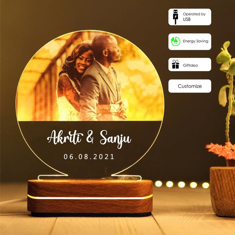 Image of THE GRANDEUR Acrylic LED Photo Lamp, Personalised Anniversary Gift for Couples, Husband, Wife, Wedding, Birthday, Valentine's Day (Half Moon), Transparent