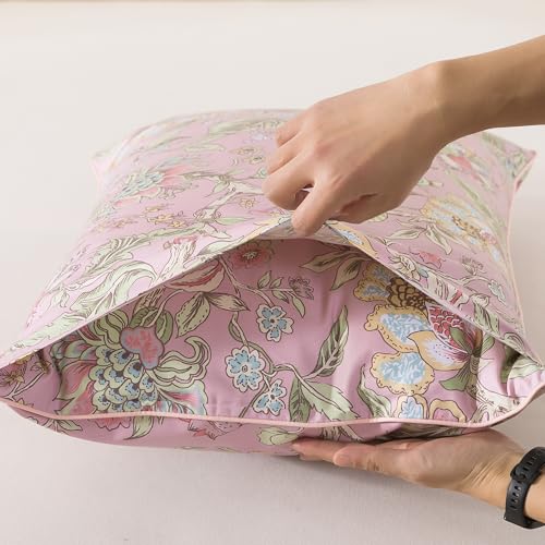 Image of FADFAY Full Sheet Set 4Pcs 100% Egyptian Cotton Bed Sheets Deep Pocket Soft Breathable Vintage Misty Pink French Country Bedding Shabby Cottagecore Floral Bedding Luxury Hotel Quality for All Seasons