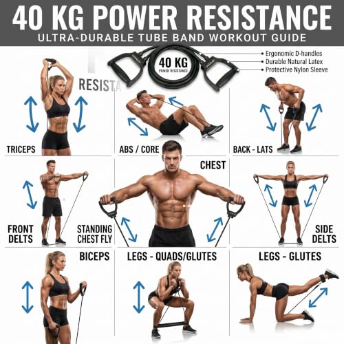Image of Resistance Tube Exercise Band with Handles for Home Gym Workout