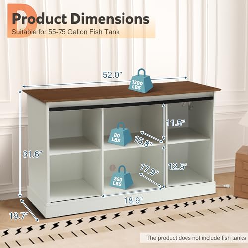 Image of 55-75 Gallon Fish Tank Stand with Power Outlet & Sliding Barn Doors