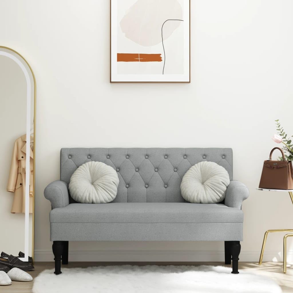 Sofá con respaldo y reposabrazos de tela duradera sobre marco de madera resistente, sofá con patas antiguas y elegantes para una experiencia de asiento elegante en color gris claro