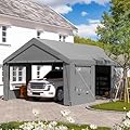 EROMMY 13' x 20' Heavy Duty Carport?Portable Garage with UV Protection & Steel Frame, Car Port with Removable Sidewalls, All-Season Car Canopy for Truck, Boat, Tractor, Gray