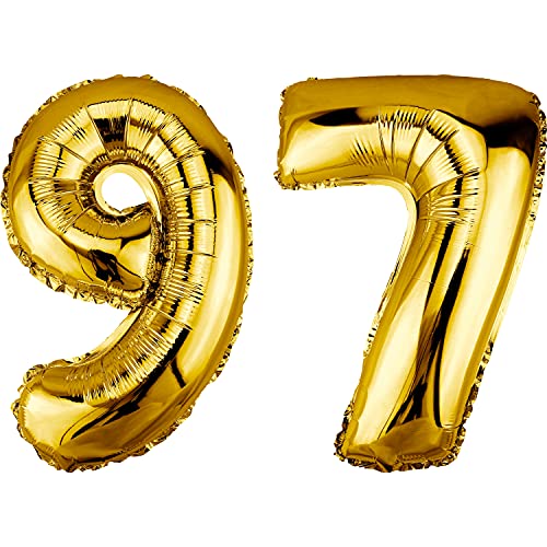 DekoRex Globo dorado 82 cm Globo cumpleaños Fiesta boda (Número 97)