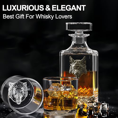 Kit Town HS-US-WDS-ANIMALS Whiskey Decanter Set With 2 Glasses,Creative Whiskey Decanter With Vintage Metal Head,25Oz Liquor Decanter Glass Whiskey Decanter thumb #3