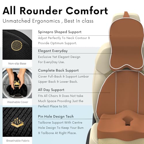 Image of Neckrest Back Support or Orthopaedic Cushion for Long Sitting with Ergonomic Design Made by High Density Memory Foam Used for Car or Office Chairs. (Majestic tan, Spine Support)
