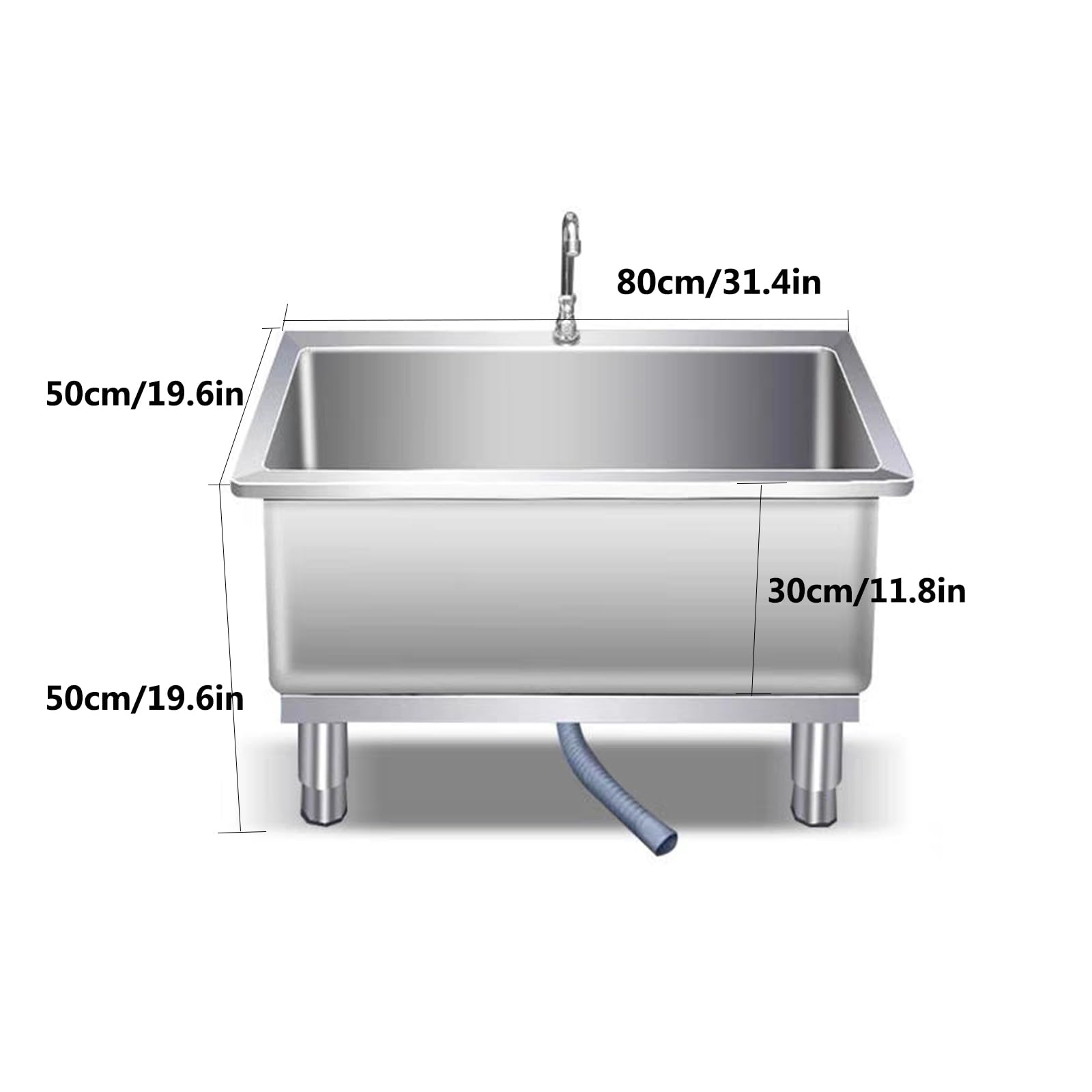 Bañera de Acero Inoxidable para Perros, estación de Lavado y Aseo para el hogar, Lavabo con Ducha para Perros pequeños y Gatos (80 cm/31,4 Pulgadas)