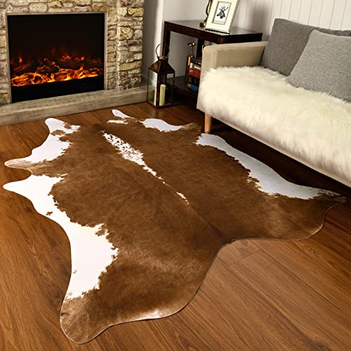 AROGAN Premium Faux Cowhide Rug 4.6 x 5.2 Feet, Sturdy and Large Size Cow Print Rugs, Suitable for Bedroom Living Room Western Decor, Faux Fur Animal Cow Hide Carpet, Brown AROGAN Premium Faux Cowhide Rug 4.6 x 5.2 Feet, Sturdy and Large Size Cow Print Rugs, Suitable for Bedroom Living Room Western Decor, Faux Fur Animal Cow Hide Carpet, Brown