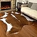 AROGAN Premium Faux Cowhide Rug 4.6 x 5.2 Feet, Sturdy and Large Size Cow Print Rugs, Suitable for Bedroom Living Room Western Decor, Faux Fur Animal Cow Hide Carpet, Brown
