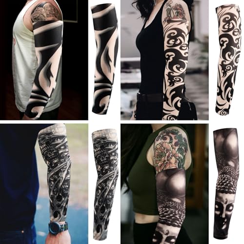 Image of YARIEW Tattoo Sleeves for Men, 6Pcs Fake Tattoos Sleeves to Cover Arms Sun Protection Sleeve Covers for Men and Women (Set 9)