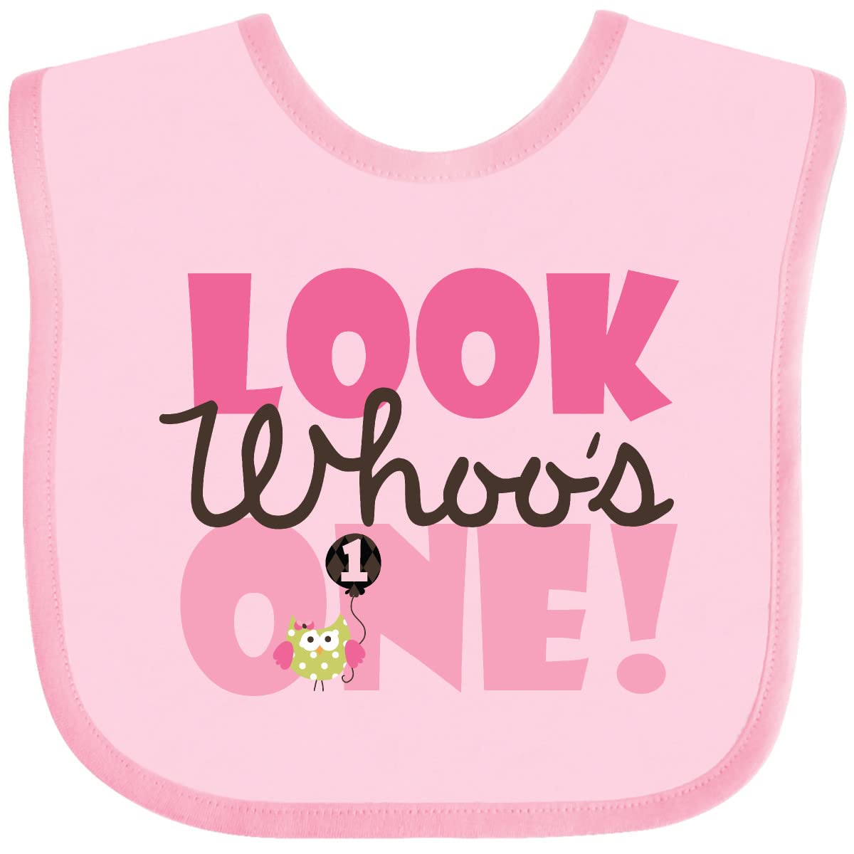 inktastic Look Who Is 1 Owl Baby Bib Pink 1c9a1