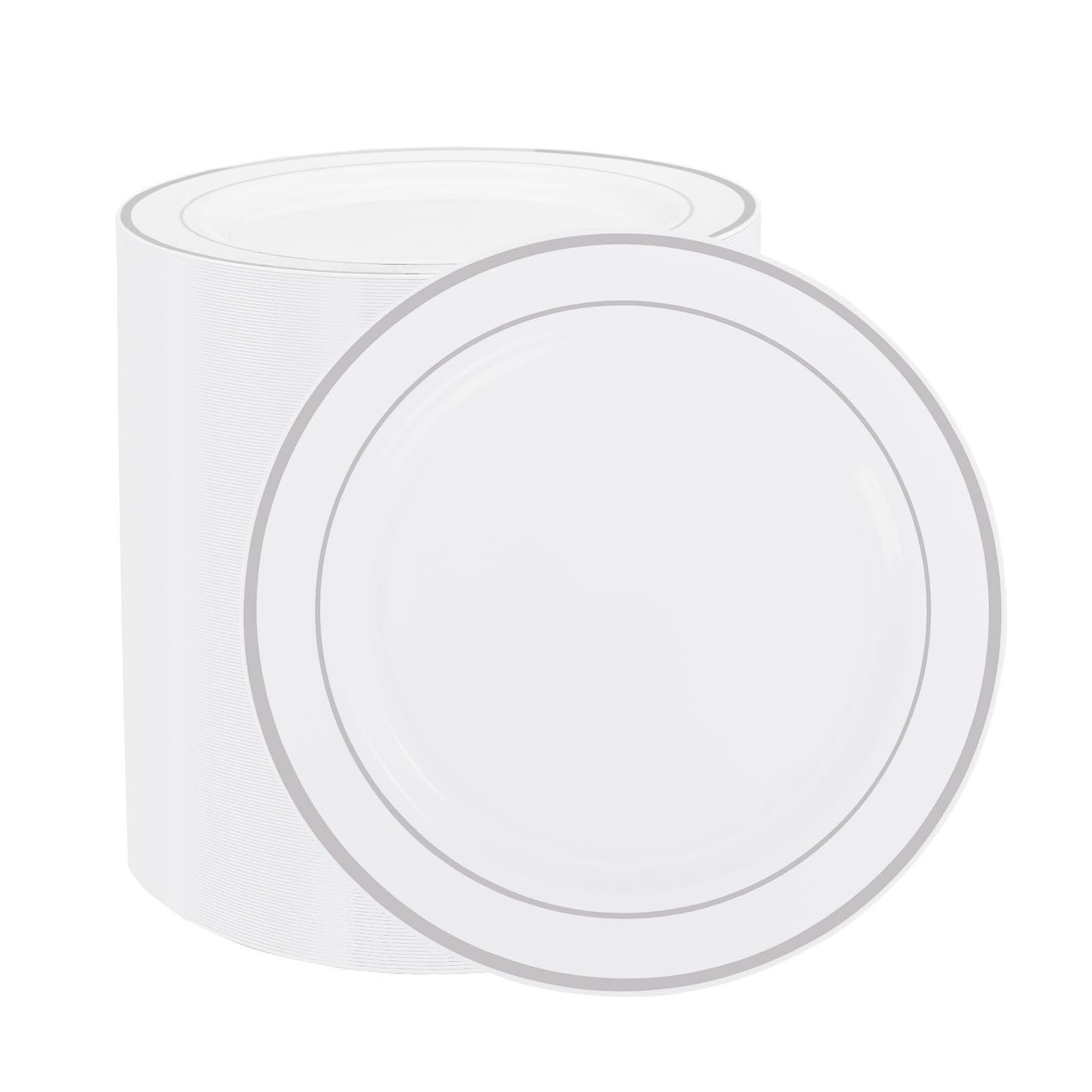 Silver Plastic Dinner Plates 72 Pieces, 10.25" Silver Disposable Plates, Premium Hard Plastic Lunch Plates, Ideal for Wedding and Party