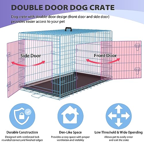 Image of BestPet | Dog Crate | 48 inch | Blue | Foldable Metal Kennel with Double Doors