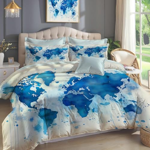 Housse de couette 220x240cm microfibre avec zip pour lit double bleu