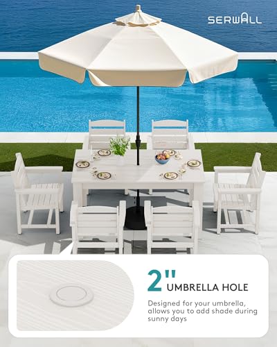 Image of SERWALL 59 inch Patio Dining Set for 4, w / 1 Table & 4 Armless Chairs, White | Armless Patio Dining Sets for All Weather Use