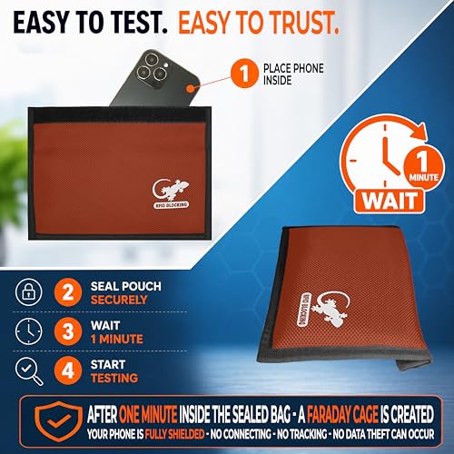 Image of Gecko Travel Tech Faraday Bag Anti-Tracking GPS RFID Car Key Signal Blocker Wallet Shielding Pouch Protective Case for Cell Phone Car Key FOB, Data Privacy, Electronic Device Security, ORANGE - NYLON,