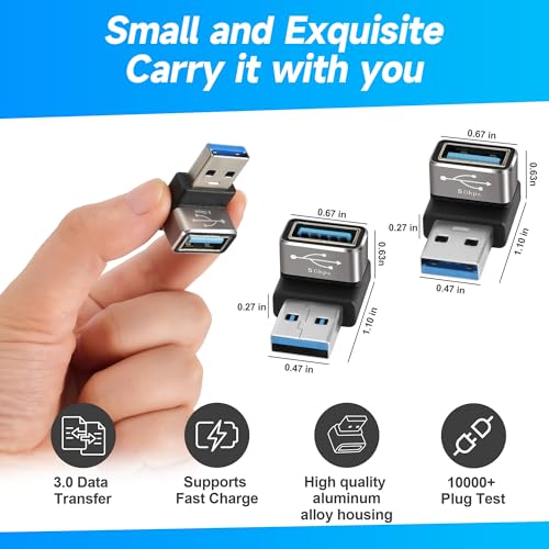 Image of Angle USB 3.0 Adapter 10 Pack, Multiple Angles(UP /Down /Left /Right /Straight),USB A Male to Female Connector Converter USB L Shape Extender, Support Charge & Data Sync for PC, Laptop, Mouse, Keyboard