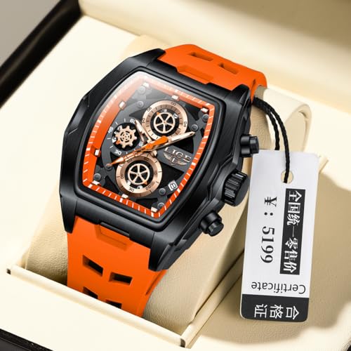 Image of LIGE Mens Watches Luxury Tonneau Watches for Men Waterproof Analog Watch Chronograph Calendar Date Men's Dress Business Work Watch Large Square Face Wristwatch