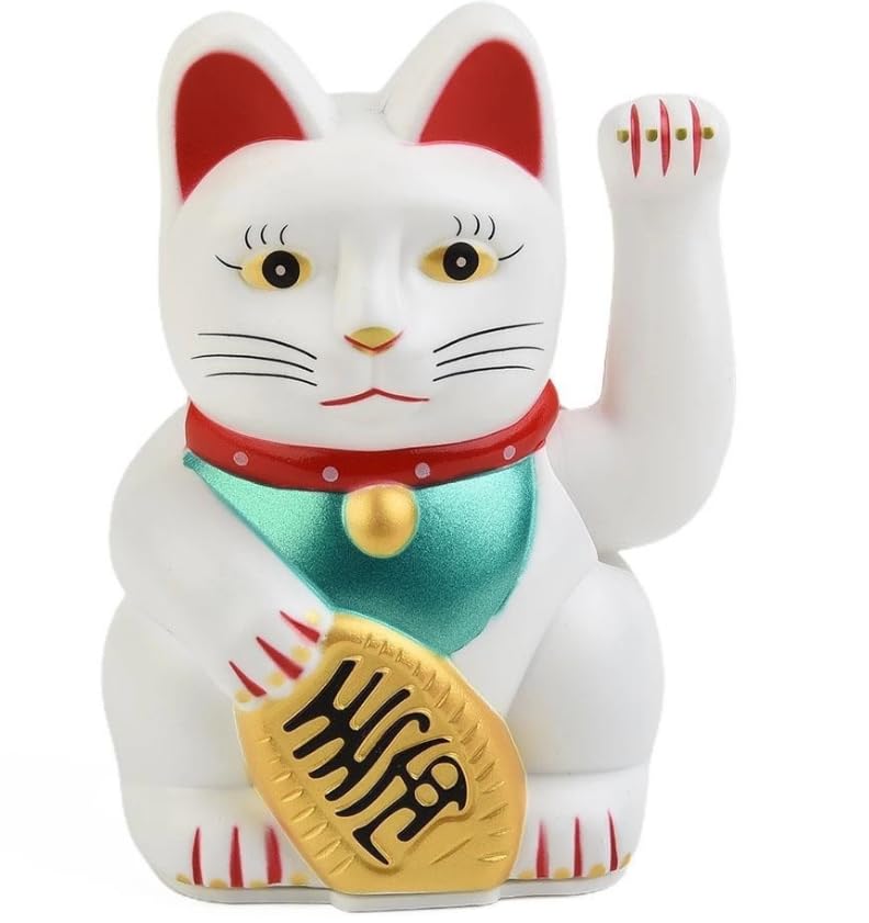 THP DEALS Lucky Waving Cat, Japanese Waving Cat Large Gold Waving Hand Paw Up Wealth Prosperity Welcoming Cat Good Luck Feng Shui Decoration, for Fortune Luck Wealth Prosperity (White)