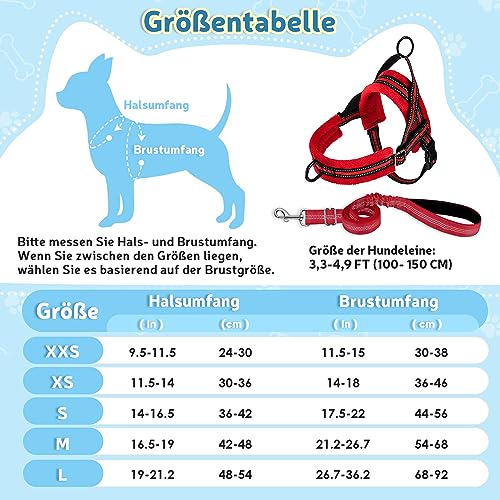 SlowTon Hundegeschirr mit Leine, Anti-Zug Geschirr, Verstellbare Reflektierend Welpengeschirr Brustgeschirr Sicherheitsgeschirr Anti-Erstickung Brustgeschirr für Kleine, Mittelgroße Hunde & Welpen