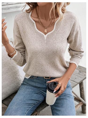 SOLY HUX Women's Long Sleeve Sweaters V Neck Knitted Sweater Tops Loose Jumper Pullover Fall Outfits3