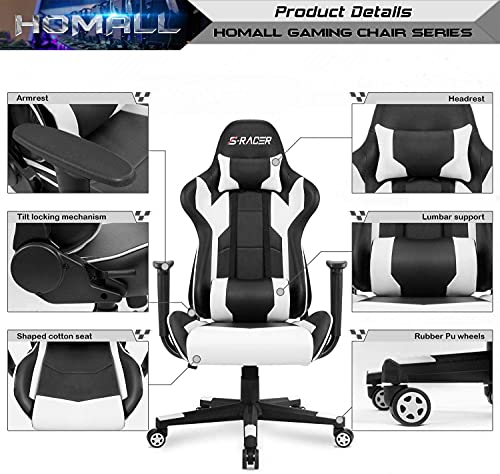 Homall Gaming Chair, Office Chair High Back Computer Chair Leather Desk Chair Racing Executive Ergonomic Adjustable Swivel Task Chair With Headrest And Lumbar Support (White) #TOP7