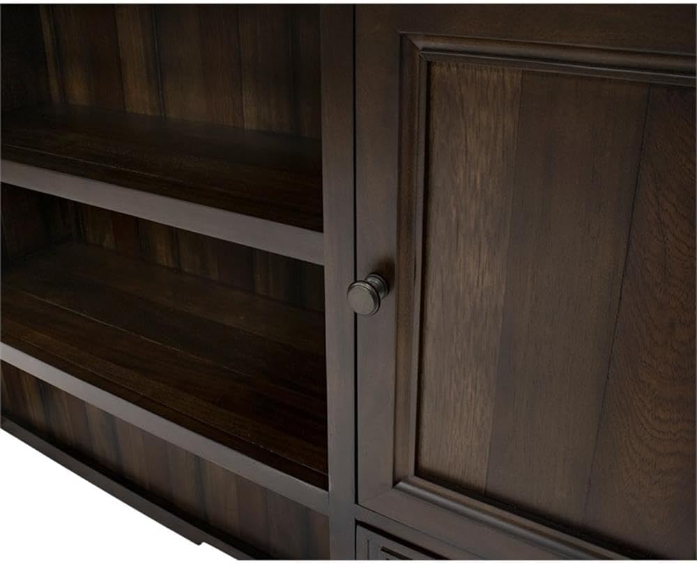 Pemberly Row Executive Wood Hutch, 68" W x 48" H x 14" D, Brown Finish, 2 Wood Doors, 2 Utility Drawers, 3 Adjustable Shelves, Antique Bronze Hardware, Fully Assembled Office Storage