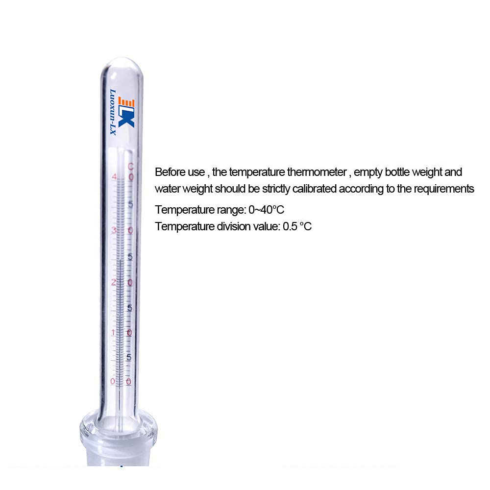 Flacone a gravità specifica, fondo piatto da 50 ml con termometro, picnometro in vetro da laboratorio (50ml)