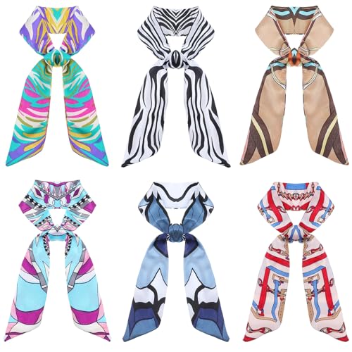 6 Pack Scarf Bags for Women Mixed Designs Purse Scarf Fashion Handbag Scarfs Band Neckerchief Scarfs Head Wrap Hair Accessories for Women 32.3x1.5in