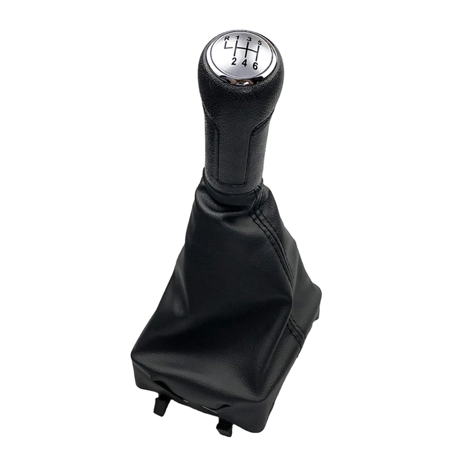 Jeocoai 6-Speed-Silver- Black Car Gear Knob Car Gear Shift Knob Lever Shifter Gaiter Boot Cover For Volkswagen For Polo 9N 9N2(6-Speed-Silver- Black)