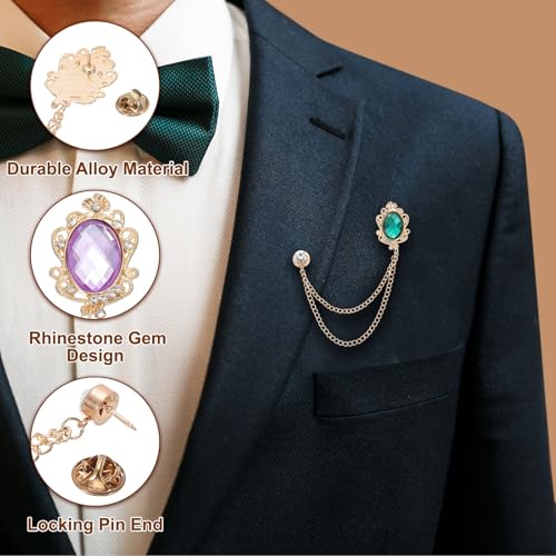Image of PATIKIL Gem Hanging Chain Brooch Pins, Rhinestone Men's Gem Brooch Suit Pins Lapel Pins for Women Men
