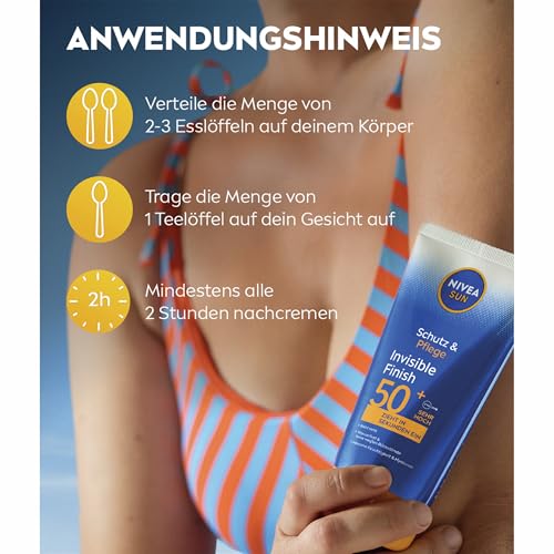 NIVEA SUN Schutz & Pflege Invisible Finish LSF 50+, wasserfester Sonnenschutz mit Hyaluron, schnell einziehende Sonnencreme für intensive Feuchtigkeit ohne weiße Rückstände (150 ml) 5