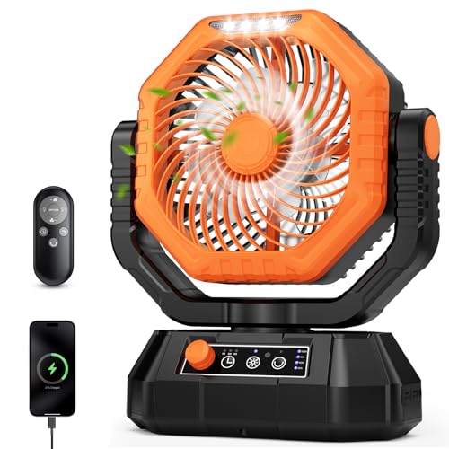 AJVV Camping Fan with Light Remote and Oscillation Battery Powered Hanging Tent Fan Rechargeable Portable for Camp Outdoor Emergencies Fishing RV Travel Jobsite