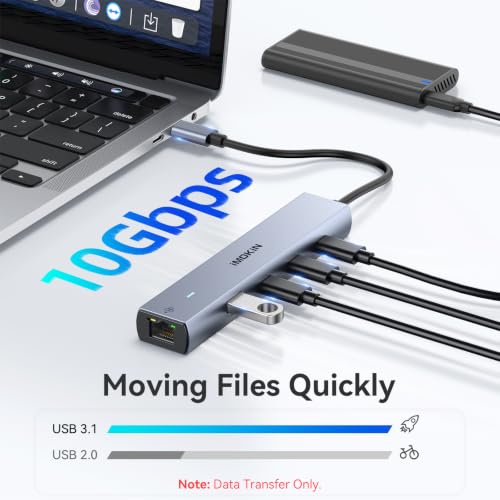 Image of MOKiN 10Gbps USB C Hub Ethernet, 7 in 1 USB C Adapter for MacBook Pro /Air with 4K@60HZ HDMI, 3*USB-C 10Gbps Data, RJ45, USB 2.0, 100W PD, USB C Dongle for MacBook Pro /Air /Dell /HP /Thinkpad /Lenovo. | 7 in 1 HDMI Adapter with 3x USB-C 10Gbps Data, HDMI, Ethernet, 100W PD Charging, Mac Dongle for Dell /HP /Lenovo /Laptop