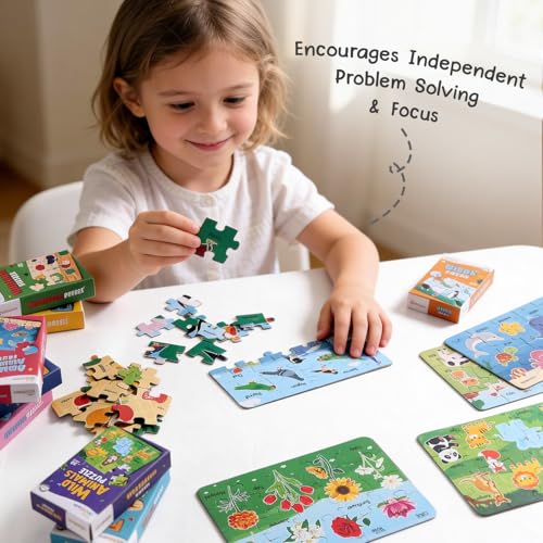 Image of Intelliskills 8-in-1 Jigsaw Learning Puzzle Set for Kids,160 Pieces, 8 Packs, Fruits, Vegetables, Flowers, Birds, Vehicles, Wild, Farm & Aquatic Animals, 3 Years+, BIS Certified, for Gifting