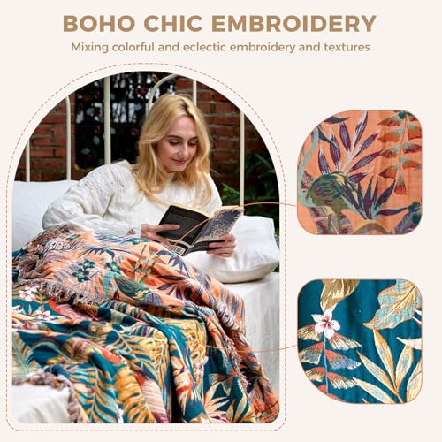 Image of LUTBM Boho Throw Blanket for Bed 60 inchx80 inch, All Season Cotton Couch Blankets